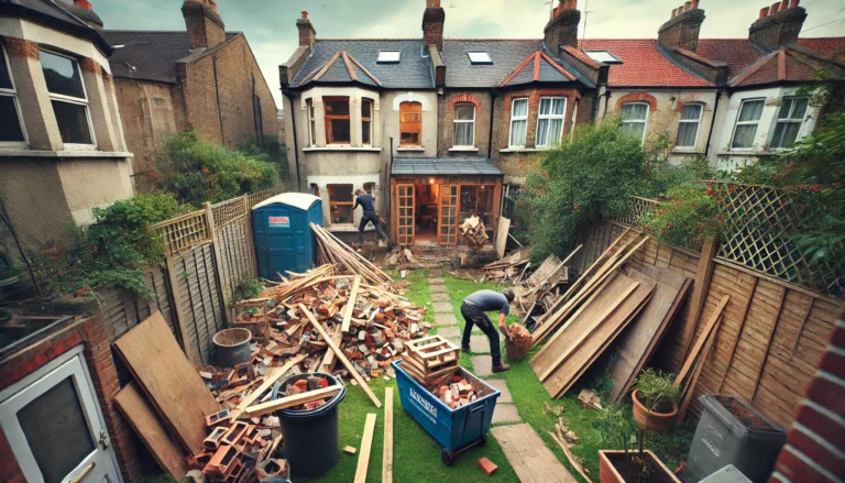 Collection of a construction waste from back garden- Building Clearance Company